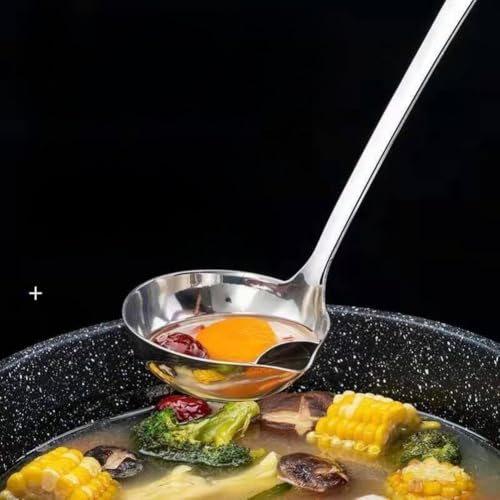 Stainless Steel Spoon,27 cm Soup Spoon Strainer,Fat Skimmer for Broth Stew,Grease Filter Ladle for Cooking,7cm Diameter