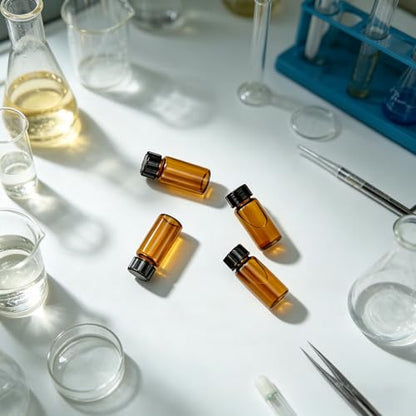 50 Pack 10ml Empty Amber Small Glass Vials with Screw Caps | 0.3oz Brown Small Bottles for Essential Oils, Perfume & DIY, Leak-proof Gasket, Lab Liquid Sampling Container - style: 10ML 50- Pack
