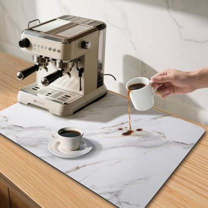 CooRug Marble Pattern Dish Drying Mat, 12" x 20", Brick Marble | Absorbent, Coffee Bar Mat for Kitchen Counter, Non-slip Rubber Backed, Washable and Easy to Clean, Heat Resistant - size: 12" x 20"