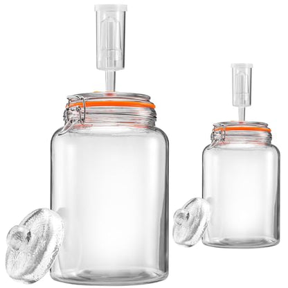BestYiJo 2PCS 1 Gallon (3.75L) Fermentation Jars with 2 Glass Weights & 2 Airlocks - Ideal for Kombucha, Sauerkraut, Pickles, Sourdough Starter, Kimchi and More