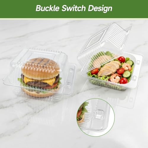 Dealusy 100 Pack Extra Heavy Duty Clear Slice Cake Carriers, Plastic Food Storage Containers, Premium Disposable Takeout Containers with Lids, To Go Boxes for Hamburger, Cake, Dessert, Salad, Sandwich