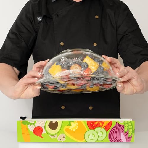Chicwrap Veggies Refillable Plastic Wrap Dispenser - Includes One 12" x 250' Roll of Professional Grade Plastic Wrap - BPA Free and Kosher Certified - Reusable Dispenser w/Slide Cutter - style: Veggies