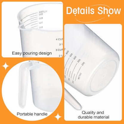 Fabbay 24 Pcs 4 Cup Capacity Plastic Measuring Cup 32 oz Clear Graduated Measurement Cups with Spout and Handles Ounce and ml Marking for Recipe Ingredient Flour Liquid Baking Cooking Mixing(Black) - color: Black, size: 32 oz