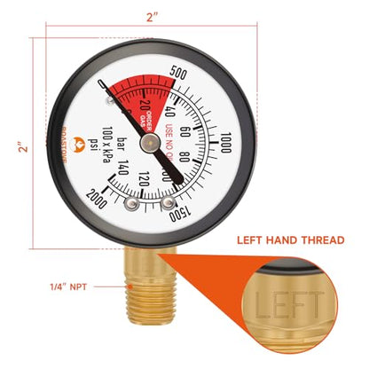 2" Pressure Gauge for CO2 Beer keg Regulator,Regulator Gauge,0-2000psi,Left Hand Thread, with 2 Additional Sealing gaskets and Hose Clamps - size: LF hand,2000psi