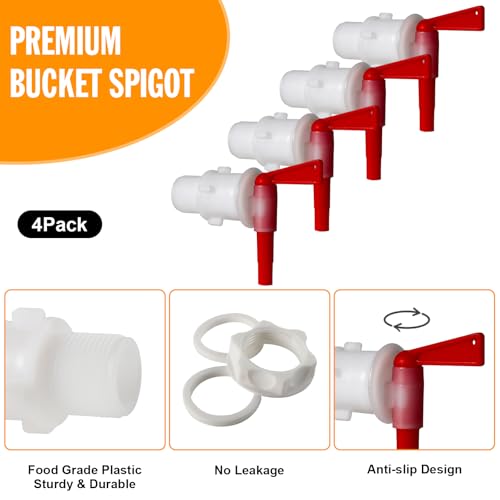 Bucket Spigot 5 Gallon Bucket Spigot, Plastic Bottling Bucket Spigot Fermenting Bucket Spigot for 5 Gallon Bucket Homebrew Wine Making Beer Fermentation Bucket Fermenter (4 Pack) - size: 4 Pack
