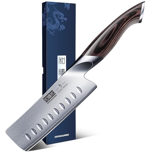 HOSHANHO 5.5 Inch Nakiri Knife, Japanese High Carbon Stainless Steel Chef Knife, Multipurpose Meat Vegetable Sharp Kitchen Knife with Ergonomic Pakkawood Handle - size: 5.5"