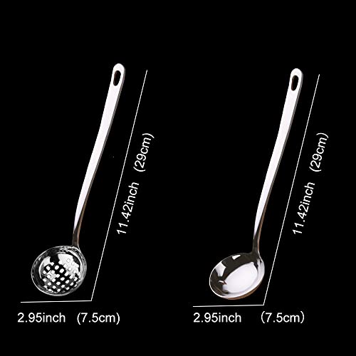 Metal Soup Ladle,18/8 Stainless Steel Ladle Spoon And Strainer Scoop Set Of 2 With Holes,Cooking Utensil For Kitchen - size: Without Hook