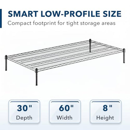 Black Epoxy Wire Storage Shelf, Dunnage Rack, Commercial 1 Tier Small Shelf, 30" x 60" x 8", Heavy-Duty Metal, 600 lbs Capacity - color: Black, size: 30"D x 60"W x 8"H