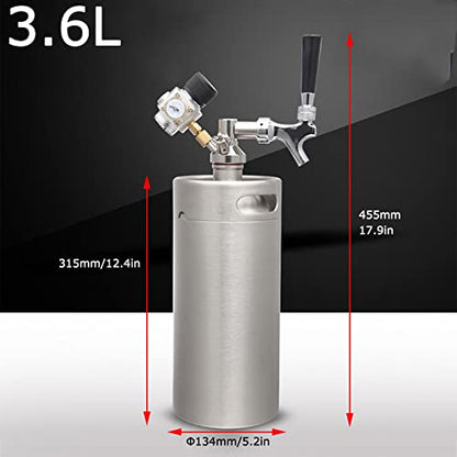 Mini Stainless Steel Beer Keg,Portable Home Dispenser System to Keep Fresh for Home Kitchen Brewing Beer,Keeps Carbonation for Craft Beer Draft and Homebrew,3.6 liters