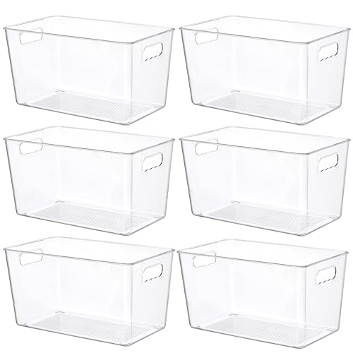 Vtopmart 6 Pack Clear Plastic Storage Bins, Pantry Organizer Containers with Handle for Refrigerator, Fridge, Cabinet, Kitchen, Countertops, Cupboard, Home Organization and Storage, XL - size: XL(13"×7.4"×7")