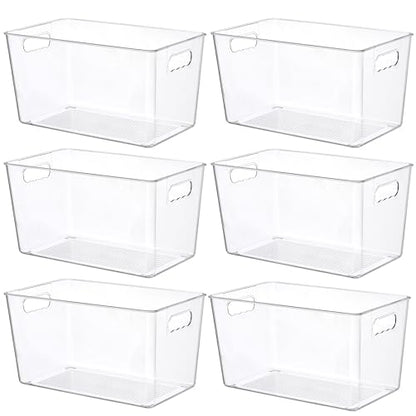 Vtopmart 6 Pack Clear Plastic Storage Bins, Pantry Organizer Containers with Handle for Refrigerator, Fridge, Cabinet, Kitchen, Countertops, Cupboard, Home Organization and Storage, XL - size: XL(13"×7.4"×7")