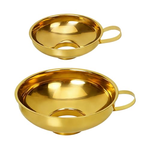 Canning Funnel, Stainless Steel Funnels for Kitchen Use, Wide-Mouth Funnel for Canning & Mason Jars, 2-Pack(Small and Large). Gold