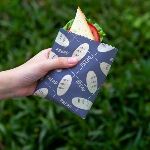 Reusable Beeswax Wraps, Blue & White Bread Bakery Wraps, 9 Pack Eco-Friendly Food Covers, Organic, Sustainable, Zero Waste, Plastic-Free, For Sandwich, Snack, Bowl, 1XL, 3M, 5S - color: Blue Bread