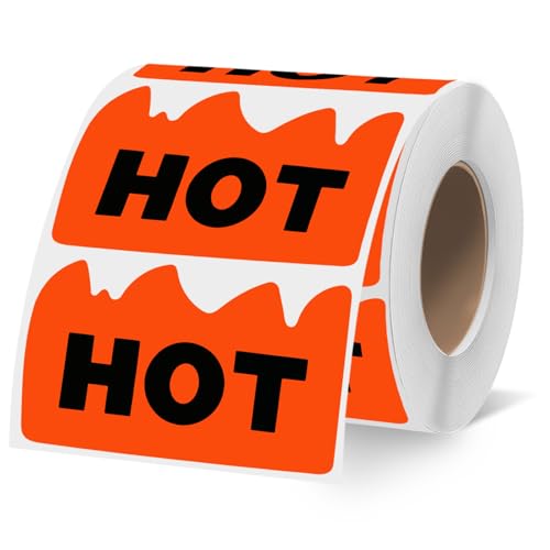 600 PCS Rave Hot Stickers 2 x 1-1/5 Inch Fluorescent Red Hot Flame Fire Shaped Stickers Marking Popular Items for Restaurant Supermarkets Stores Shops (Fluorescent Red Orange) - color: Fluorescent Red