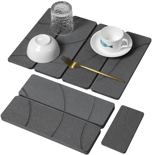Small Stone Dish Drying Mat for Kitchen Counter, 2 PCS 16"×12" & 8"x4" Quick Dry Stone Mats, Foldable Water Absorbing Diatomite Drying Dish Pad for Countertop Bottles Utensils Cups(Carved Gray) - color: Carved Gray, size: 16" x 12"