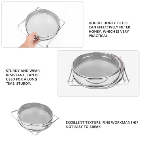Healifty Honey Strainer Filter Sturdy Stainless Steel Double Layer Sturdy Honey Filtering Tool with Double Sieve Design for Efficient for Beekeeping