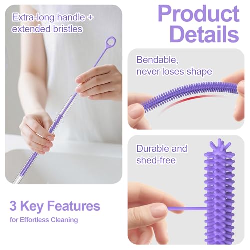 YOTIME Straw Cleaner Brush Extra Long 12.6 inch, 2Pcs Reusable Silicone Straw Brush for Sippy Cup, Water Bottle and Tubes, 6mm+9mm, Purple - color: Purple