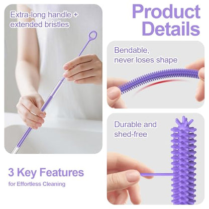 YOTIME Straw Cleaner Brush Extra Long 12.6 inch, 2Pcs Reusable Silicone Straw Brush for Sippy Cup, Water Bottle and Tubes, 6mm+9mm, Purple - color: Purple