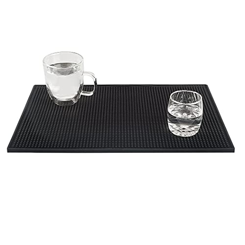 Tebery 2 Pack Black Bar Mat, 18" x 12" Rubber Dish Drying Mat for Countertop, Non Slip Cocktail Service Spill Mats for Bartending, Coffee Bar Mats Accessories for Home Kitchen