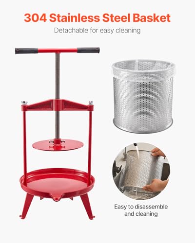 VEVOR 3.69 Gal/14L Fruit Wine Press, Stainless Steel Basket with Cross-beam and Triangular Structure, Manual Juice Maker, Cider Apple Grape Tincture Making Press with T-Handle for Kitchen Home - size: 3.69 Gal