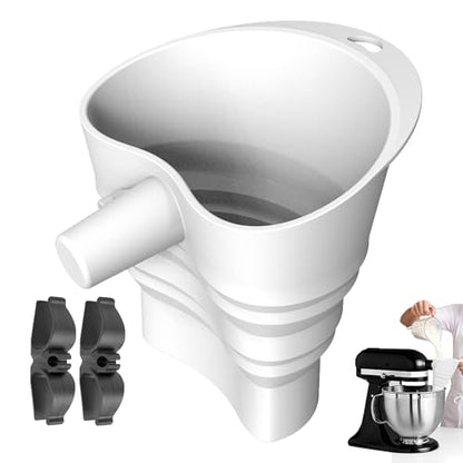 Asix Toy Flour Funnel Compatible with Kichen Aid Mixer,with 2pcs Cord Organizer,Pouring Chute for Artisan KSM150,Foldable Silicone,Easy Pour No-Mess Attachment,Dishwasher-Safe,for Baking and Cooking