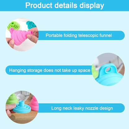 3 Pcs Portable Silicone Collapsible Funnel - Food Grade Mini Funnel for Liquids, Kitchen Use,Compact, Reusable Liquid Dispenser, Blue|Green|Pink - color: 1Pink+1Green+1Blue
