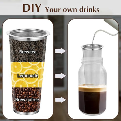 3 Pack Cold Brew Coffee Filter for 64oz Wide Mouth Mason Jar, 304 Stainless Steel Filter Ultra Fine Mesh Strainer, Reusable for Iced Coffee, Tea, Fruit Drinks