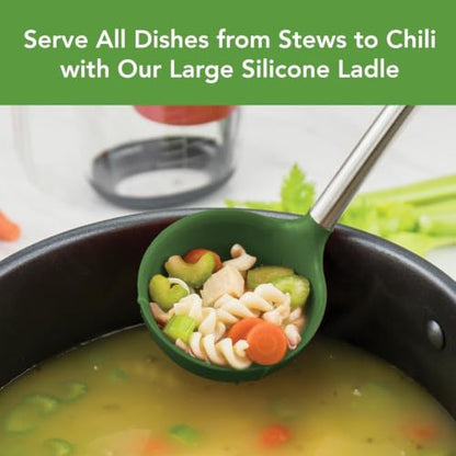 Tovolo Silicone Ladle With Stainless Steel Handle Deep Soup Ladle for Cooking Canning Serving Soup Punch Stew Sauce, Large Kitchen Utensil Spoon Dishwasher Safe BPA Free Silicone Pesto Green - color: Pesto