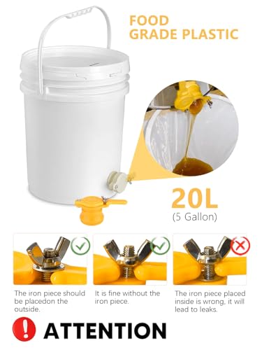 10PCS Honey Harvesting Beekeeping Tool Kit, 5 Gallon Bucket with Gate | 50 Pairs Gloves, Honey Extractor Kit Uncapping Knife Tank Holder Strainer Fork Gripper, Lids Opener, 4 PCS Filter Bags