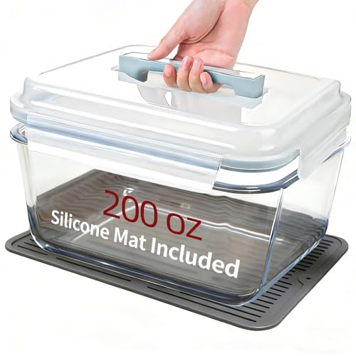 Extra Large Glass Storage Containers with Lids 200oz/6000ml/26cup | Silicone Mat Included | Borosilicate Glass | Airtight | Freezer Oven Dishwasher Safe | Rotisserie Chicken | XL Big Food Bowl - color: Light blue