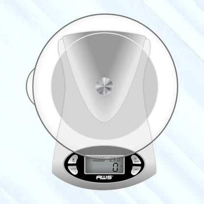 AWS Kitchen Pro 0.1g/0.001oz Precision Food Scale 5kg/11lb Digital Bowl Scale with Tempered Glass, | 2.72L Dishwasher-Safe Bowl, Tare, Timer, Clock & Room Temperature Display | Ultra Cooking Scale - size: 5000g x 1g