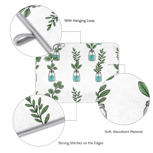 Mason Jar Plant Microfiber Dish Drying Mat Absorbent Non-Slip Fast Drying for Kitchen Counter 16"x18" - size: 16" x 18"