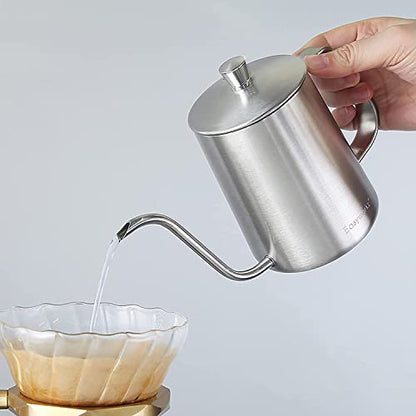 Easyworkz Gage Gooseneck Pour Over Coffee Kettle 20 oz Stainless Steel Hand Drip Long Narrow Spout, Silver - color: Silver