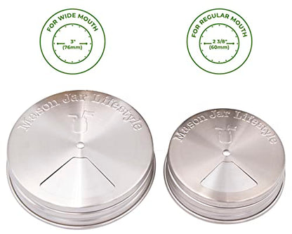 Mason Jar Lifestyle Adjustable Spice Shaker Lids for Wide Mouth Mason Jars – 4 Pack Stainless Steel Tops with Shaker and Pour Options – Seasoning Dispenser Lids - size: Wide Mouth