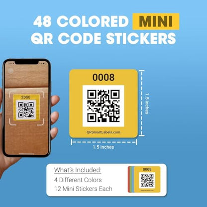 SmartLabels Small QR Code Stickers | Mini 1.5-Inch Labels with AI Photo Analysis App | Auto-Create Item Descriptions | No Typing | US-Made | Storage, Inventory Tracking, Organization & Moving, 48-Pack - style: Mini