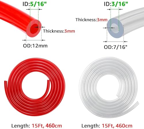 15FTKegerator Beer Co2 Gas Line Kit, ID 3/16" Beer Lines Tubing & ID 5/16'' Co2 Gas Line Beer Keg Lines, Kegerator Lines Replacement Kit Co2 Hose With 8Pcs Hose Clamps for Home Brewing - size: 15Ft Beer Line + 15Ft Gas Line