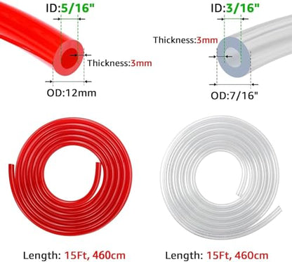 15FTKegerator Beer Co2 Gas Line Kit, ID 3/16" Beer Lines Tubing & ID 5/16'' Co2 Gas Line Beer Keg Lines, Kegerator Lines Replacement Kit Co2 Hose With 8Pcs Hose Clamps for Home Brewing - size: 15Ft Beer Line + 15Ft Gas Line