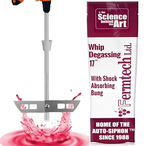 Fermtech 43.2cm(17인치) 스테인리스 스틸 탈기 휩 젓기 완드, 와인 만들기, 홈브루잉, 크래프트 브루 및 콤부차용 패들 탈기 포함 - 믹싱, 젓기 및 가스 제거 용품을 위한 드릴 부착물