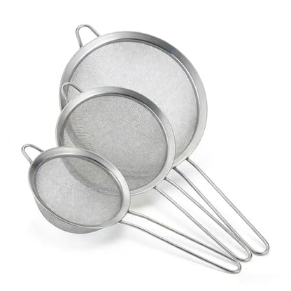 3-Piece Fine Mesh Strainer Set, Stainless Steel Sieves & Colanders for Kitchen - Perfect for Sifting Flour, Rinsing Quinoa & Straining Pasta - Includes 3, 5, and 7 Inch Food Strainers