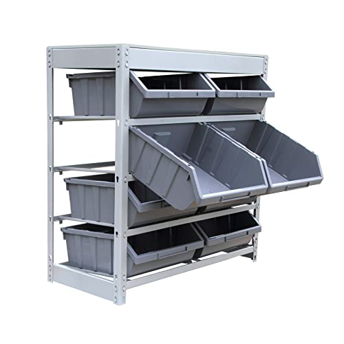 King's Rack Bin Rack Boltless Steel Storage System Organizer with Plastic Bins (4 Tier - 8 Bin) - size: 4 Tiers - 8 Bins