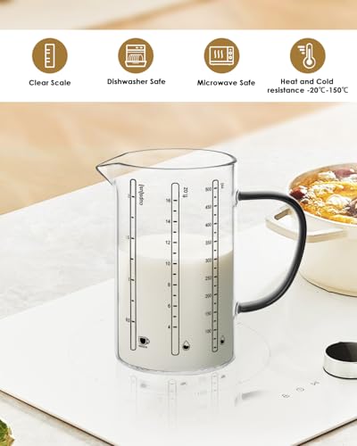 LIBWYS Glass Measuring Cup, 1000ml (32oz)+500ml (16oz) with Anti-slip Silicone Pad, Heat-resistant Borosilicate Glass Liquid Measuring Cup - size: 32oz+16oz