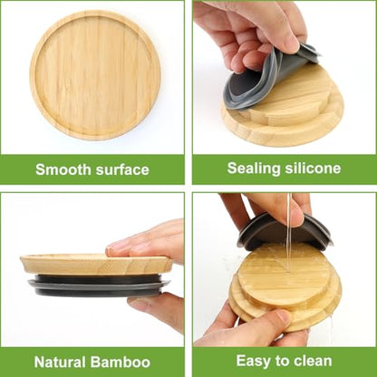 8 Pack Bamboo Regular Mouth Mason Jar Lids Canning Supplies Small Mouth Mason Jars Tops Accessories Decorative Reusable Wooden Silicone Canning Lids Glass Cups with Wood Airtight Lid for Jar Covers - size: 8PCS-Regular