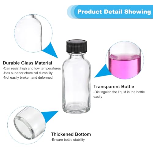 PATIKIL 1oz(30ml) Glass Sample Bottles, 12Pcs Round Bottle Dispensing Bottles with Black Poly Cone Cap for Reagent Liquids, Juice, Perfume Hot Sauce Ginger Shots, Transparent - color: Clear,Black, size: 1 oz