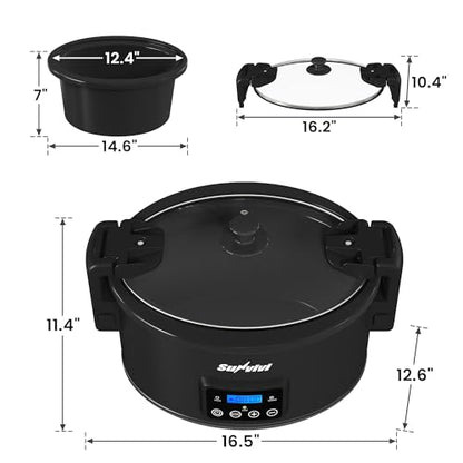 Sunvivi 8.5 Quart Programmable Slow Cooker: Multi-Cooker Food Warmer with Locking Lid & Digital Timer, Adjustable Tempature Control, Dishwasher Safe, Perfect for Families and Gatherings, Black - color: Black
