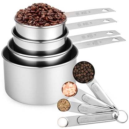 Measuring Cups and Spoons Set, 8 Piece | Nesting design for compact storage, includes 4 cups + 4 spoons, for cooking and baking