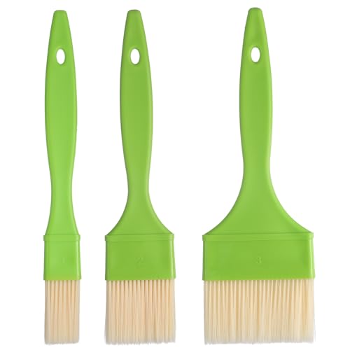 3 Pcs 1/2/3 inch Pastry Brush Set, Bristle Basting Brushes for Cooking | Plastic Handle Butter Brush, Kitchen Brushes for Oil, BBQ Grill, Egg, Butter Sauce, Baking, with Hang Hole Design