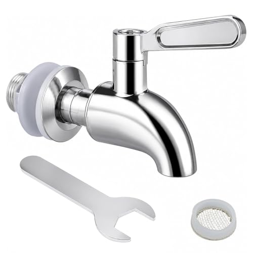 TMOK Beverage Dispenser Replacement Spigot with Anti-clogging Filter Screen, Open-End Wrench Included for Easy Installation, 304 Stainless Steel Water Faucet for Glass Drink Dispenser, Food Grade - color: Silver-1 Pack