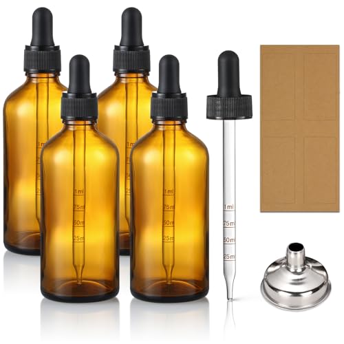 4 Pack, 100ml Dropper Bottles with 2pcs Glass Pipettes(1ml) - Essential Oils Bottles for Health, Personal Care & Beauty - 3.4oz Thick Dark Amber Glass Tincture Bottle with Eye Droppers, Leakproof - style: Measured Dropper