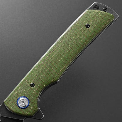 Eafengrow EF973 Folding Knife, D2 Steel Blade Micarta Handle Scale Pocket Knife Folder for Working Camping Hiking EDC Tool Knife（army green - color: green