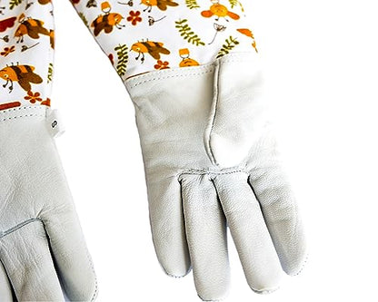 Kids Goatskin Leather Gloves for children Hand- Arm protection With Honey Bee Printed Long Sleeve (Large) - size: Large